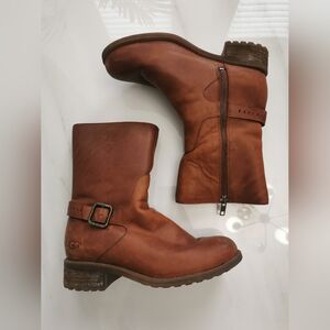 UGG Keppler Women's Chestnut leather buckle moto short boots